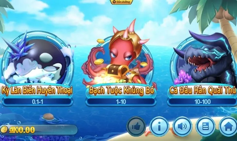 Các phòng chơi trong game Bắn Cá Vua Hải Tặc 88FC