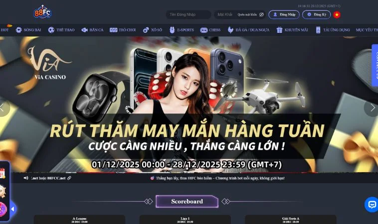 Giao diện trang chủ nhà cái 88FC