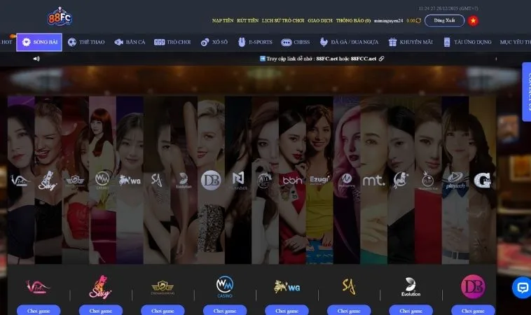 Đa dạng các nhà cung cấp game Casino Online tại 88FC